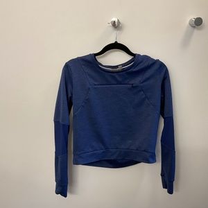 Zella Crop Top Long Mesh Panel Sleeve with Chest Zipper - Blue - S